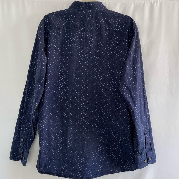 14th & Union Trim Fit Printed Long Sleeve Button Down Shirt Navy Blue Size XL - Picture 7 of 16